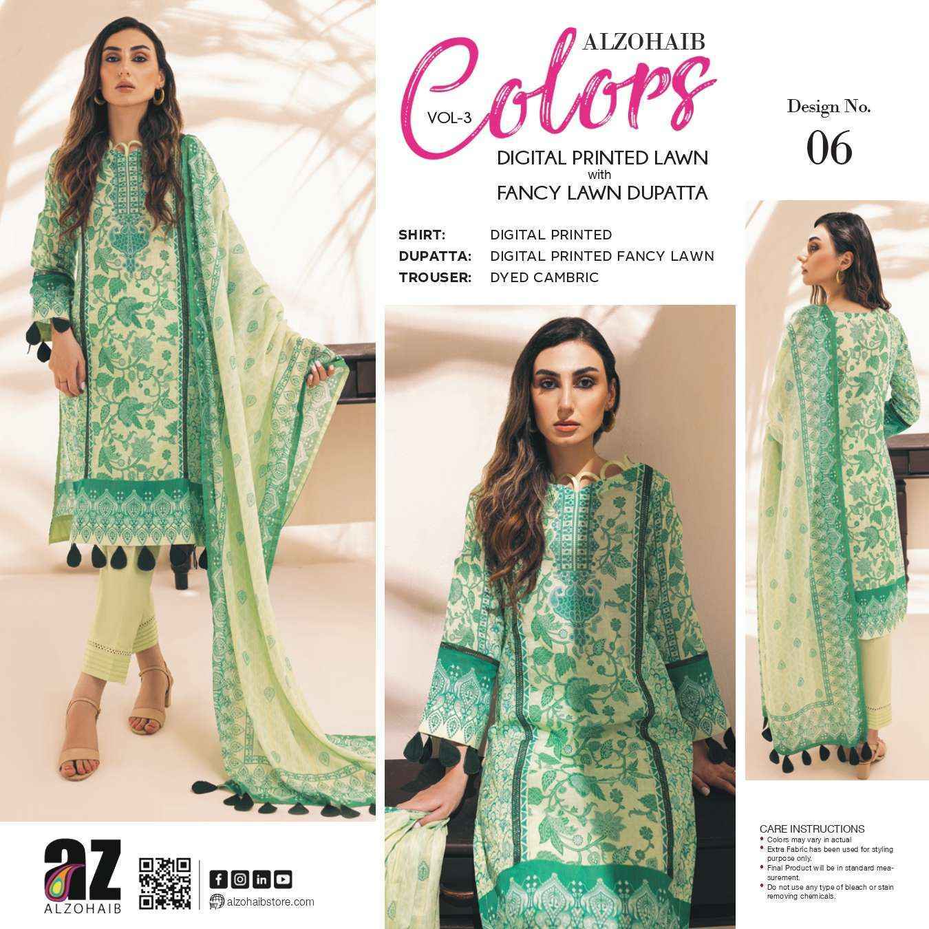 Al Zohaib Colors Vol 3 Lawn Cotton Dress Material 15 pcs Catalogue