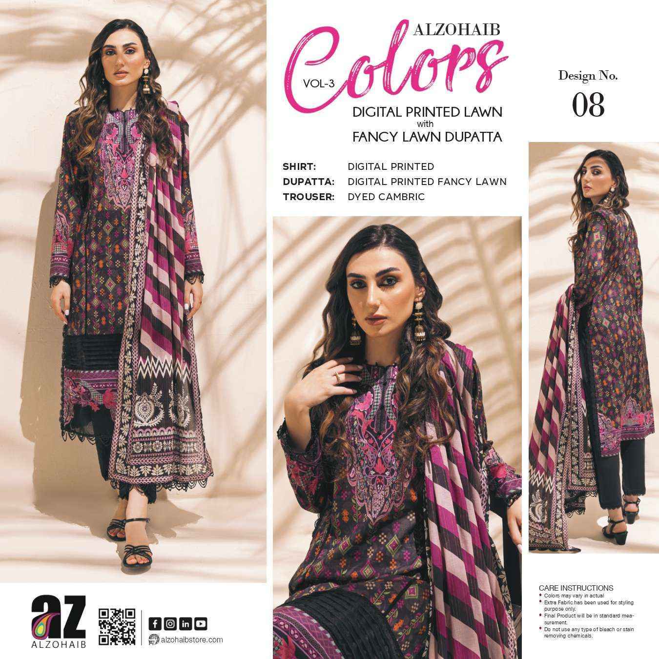 Al Zohaib Colors Vol 3 Lawn Cotton Dress Material 15 pcs Catalogue