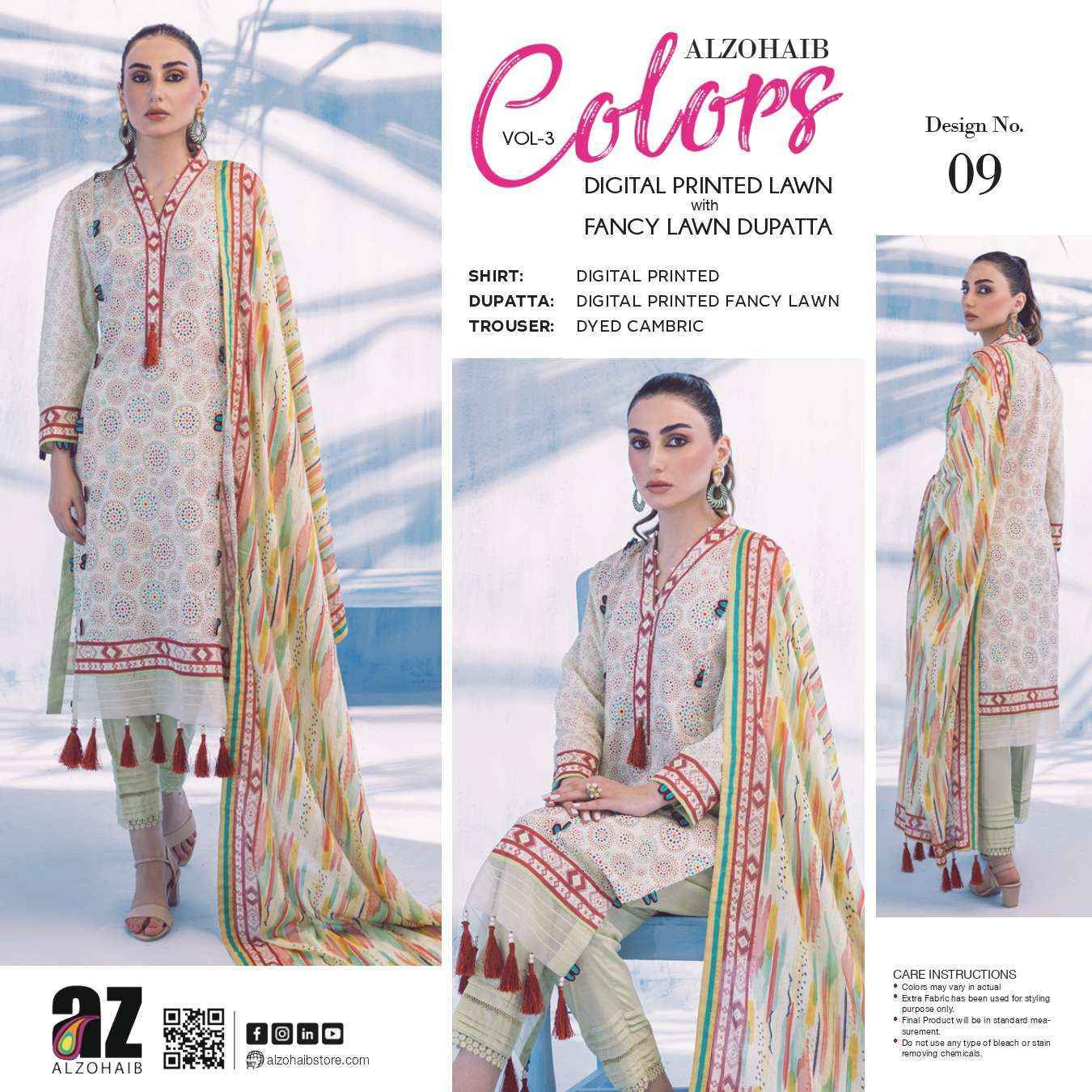 Al Zohaib Colors Vol 3 Lawn Cotton Dress Material 15 pcs Catalogue