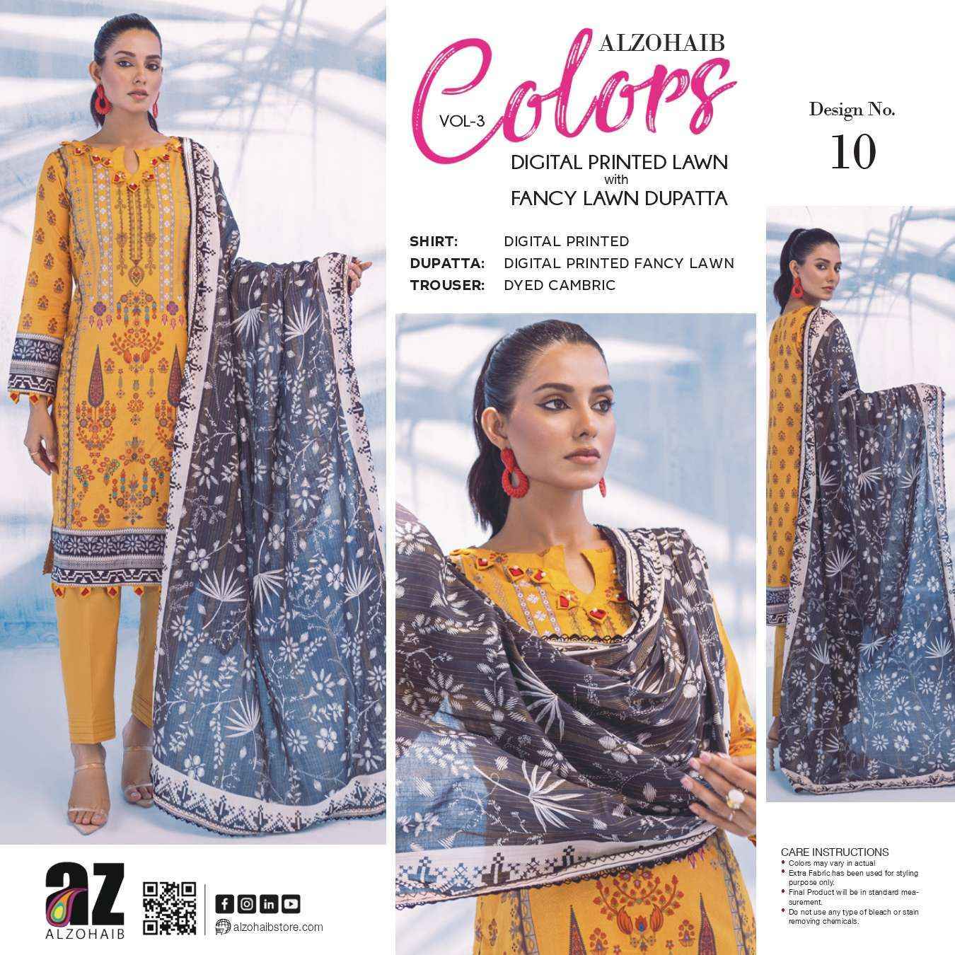 Al Zohaib Colors Vol 3 Lawn Cotton Dress Material 15 pcs Catalogue