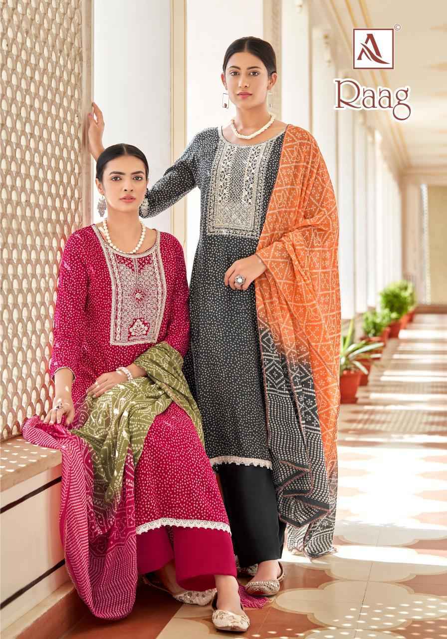 Alok Raag Viscose ReyonBandhani Print Dress Material 8 pcs Catalogue
