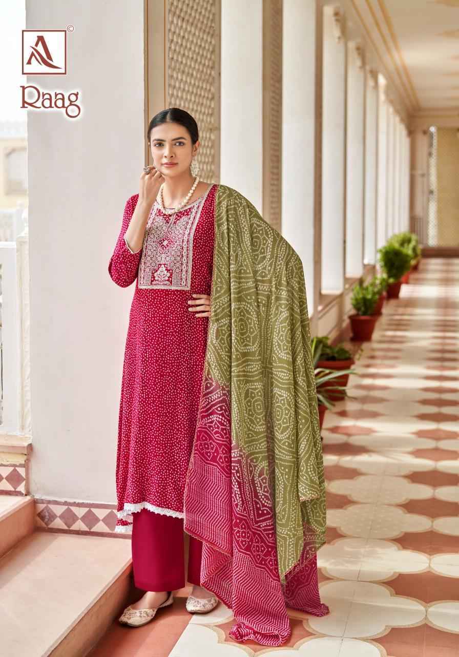 Alok Raag Viscose ReyonBandhani Print Dress Material 8 pcs Catalogue