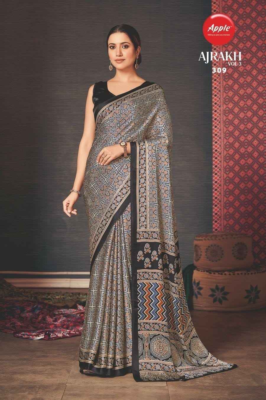 Apple Ajrakh Vol-3 Japan Crape Saree 12 Pc Catalog