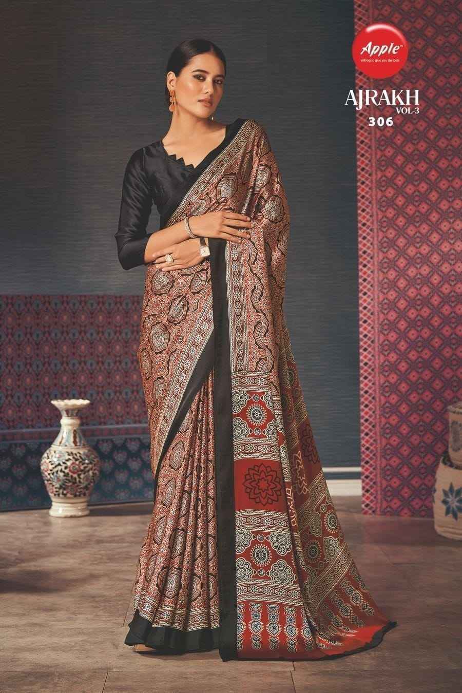 Apple Ajrakh Vol-3 Japan Crape Saree 12 Pc Catalog