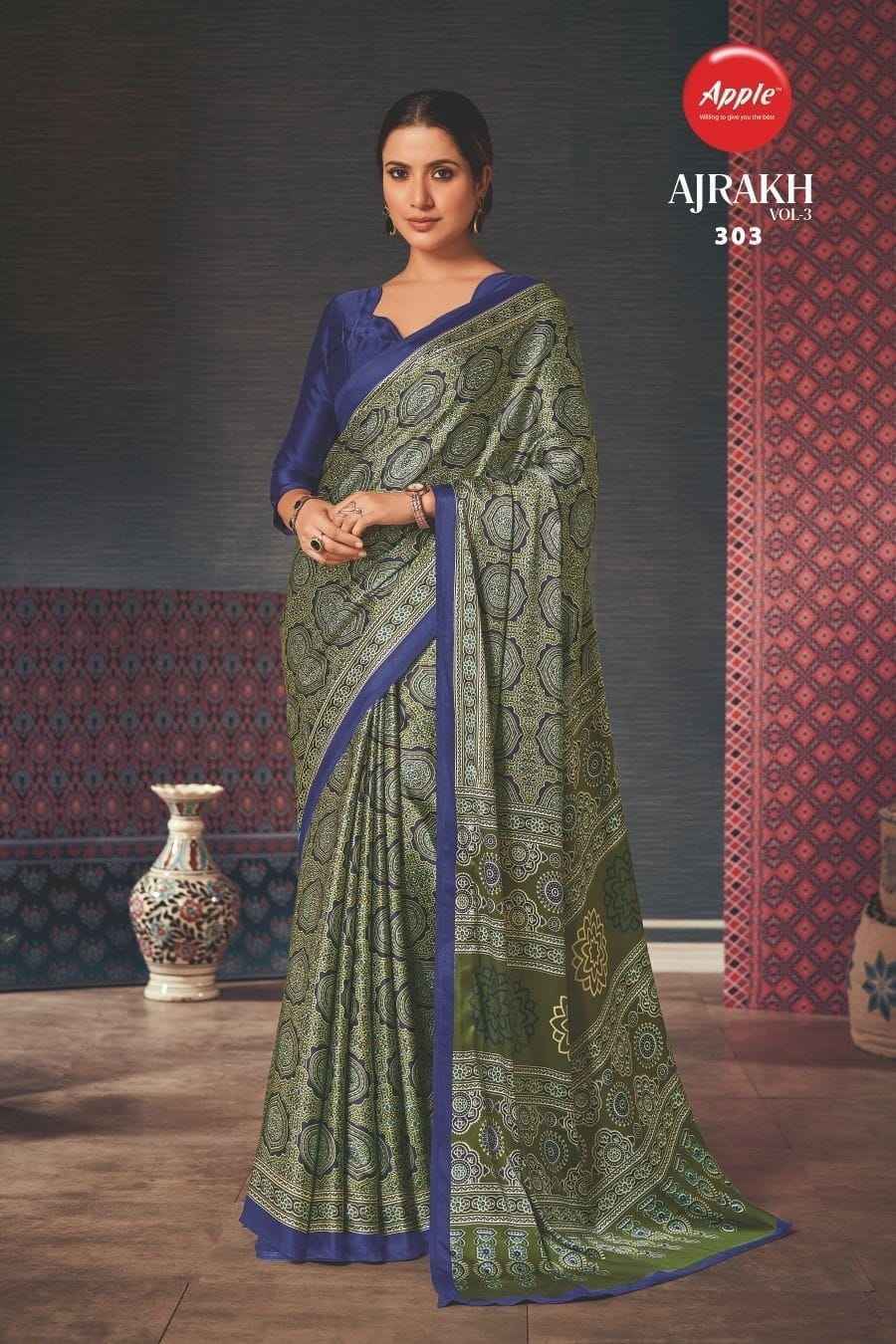 Apple Ajrakh Vol-3 Japan Crape Saree 12 Pc Catalog