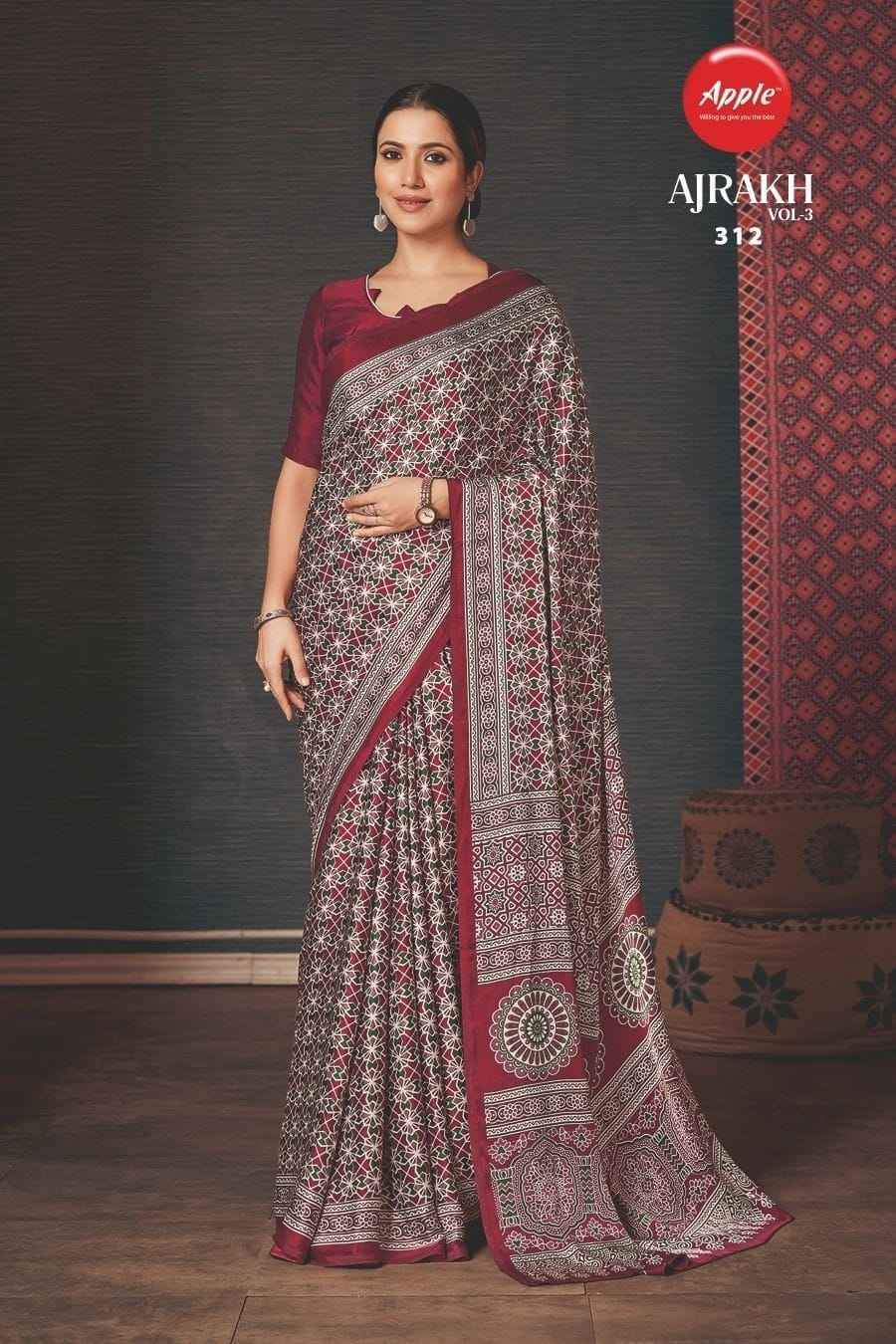 Apple Ajrakh Vol-3 Japan Crape Saree 12 Pc Catalog