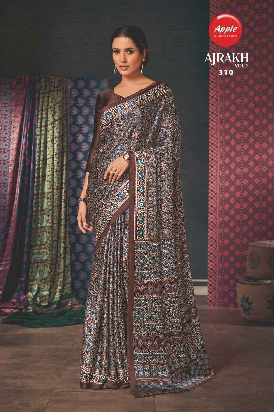 Apple Ajrakh Vol-3 Japan Crape Saree 12 Pc Catalog