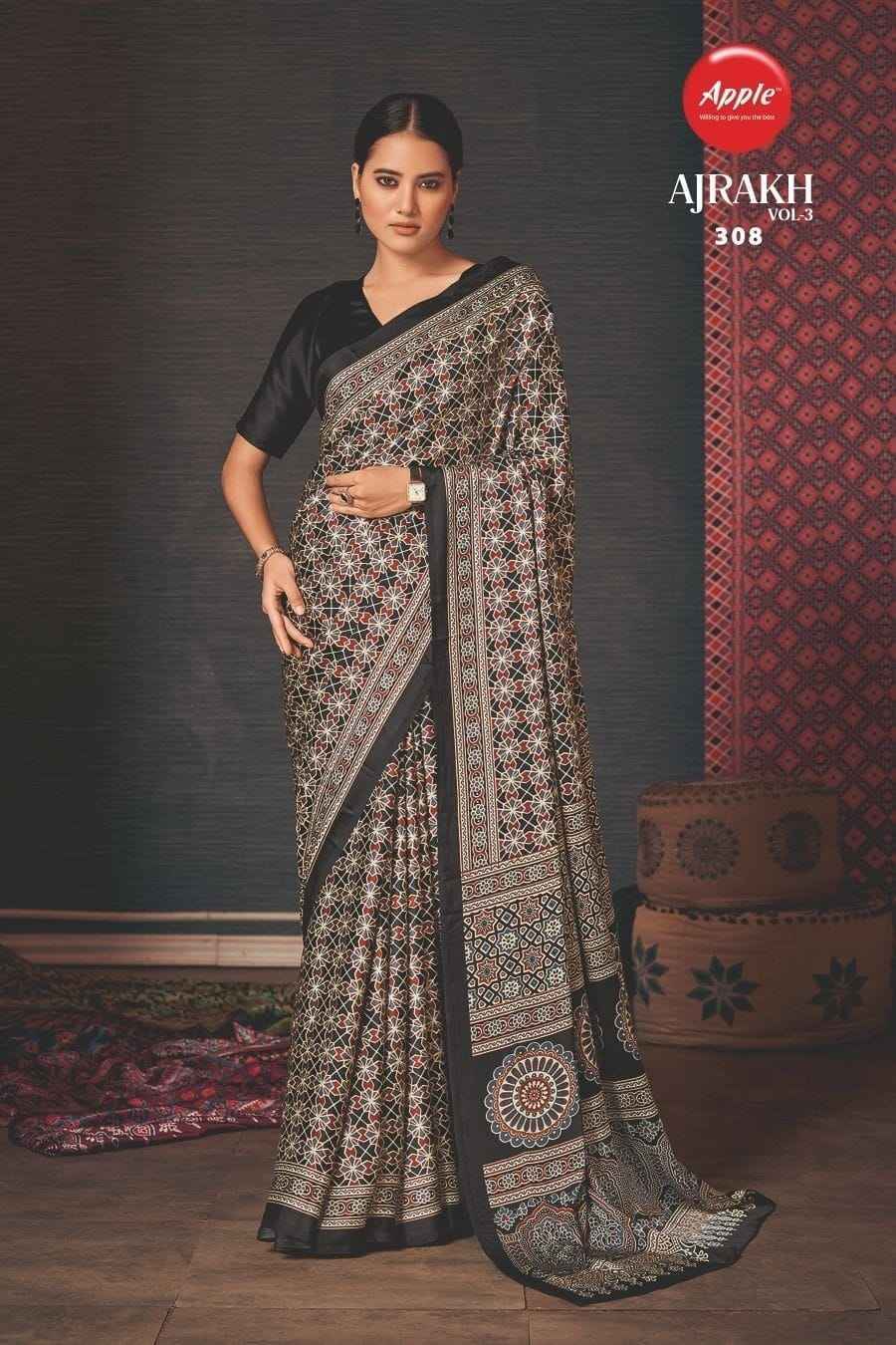 Apple Ajrakh Vol-3 Japan Crape Saree 12 Pc Catalog