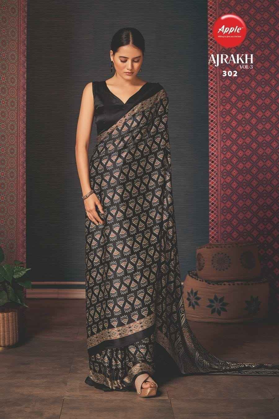 Apple Ajrakh Vol-3 Japan Crape Saree 12 Pc Catalog