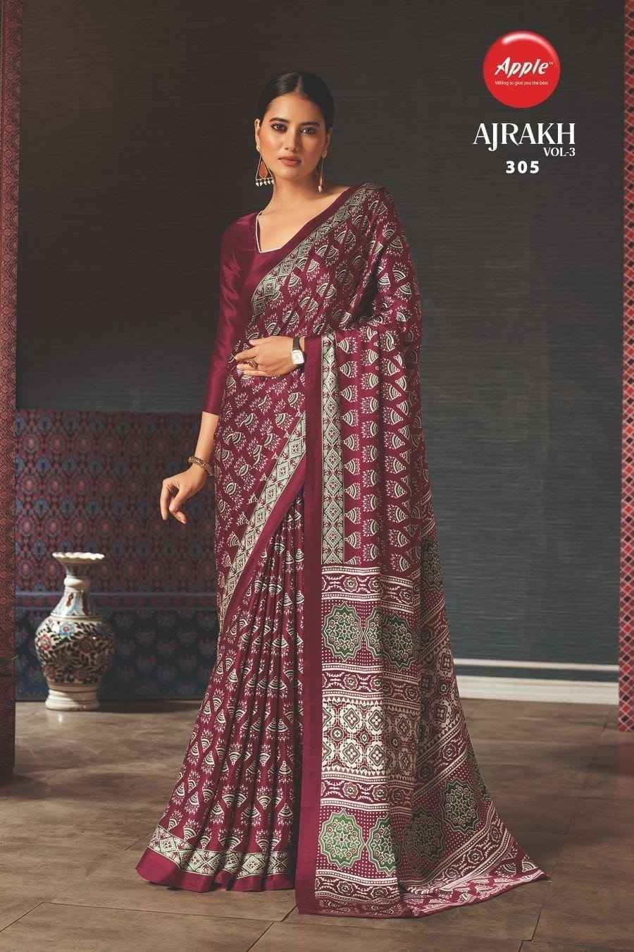 Apple Ajrakh Vol-3 Japan Crape Saree 12 Pc Catalog