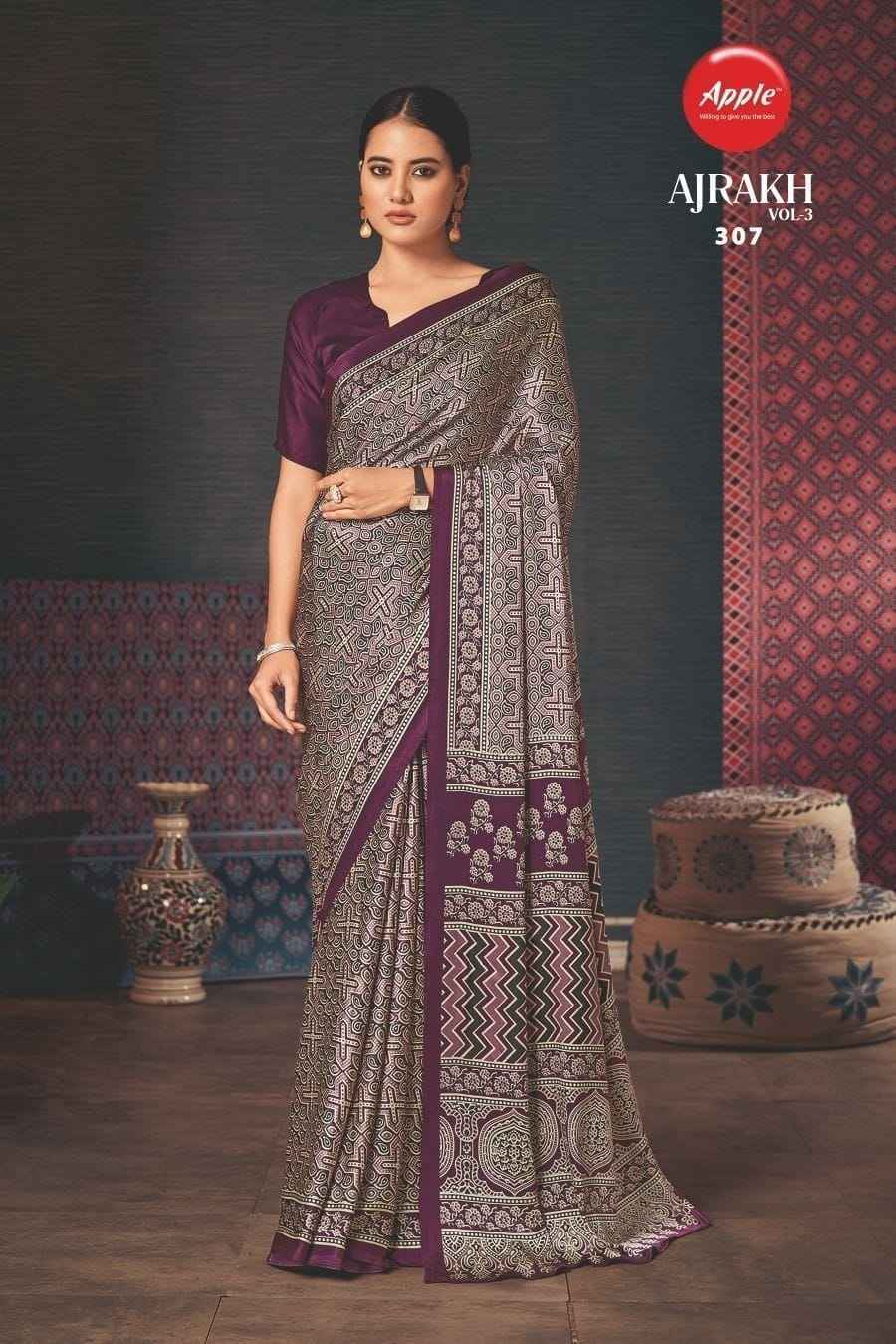 Apple Ajrakh Vol-3 Japan Crape Saree 12 Pc Catalog