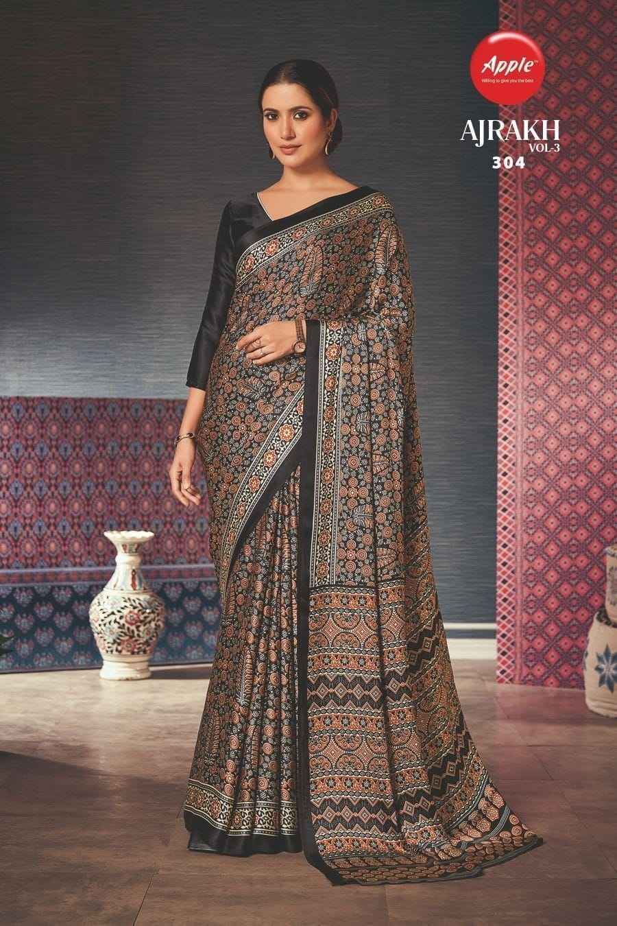 Apple Ajrakh Vol-3 Japan Crape Saree 12 Pc Catalog