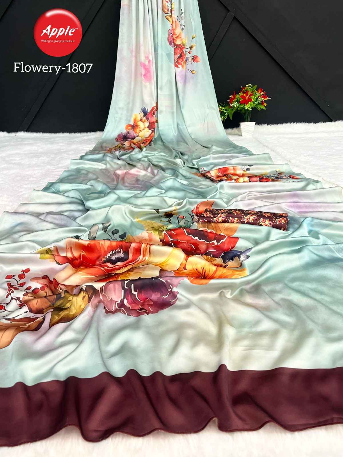 Apple Flowery Vol-18 Japan Satin Saree 8 Pc Catalog