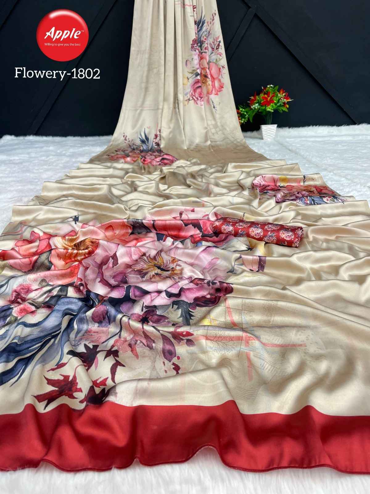 Apple Flowery Vol-18 Japan Satin Saree 8 Pc Catalog