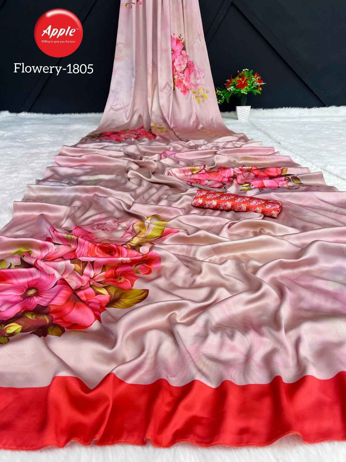 Apple Flowery Vol-18 Japan Satin Saree 8 Pc Catalog