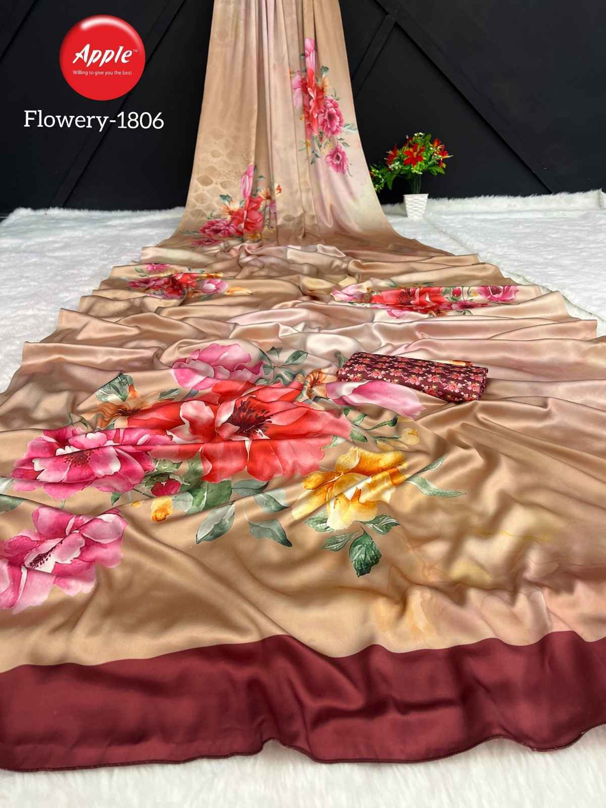 Apple Flowery Vol-18 Japan Satin Saree 8 Pc Catalog