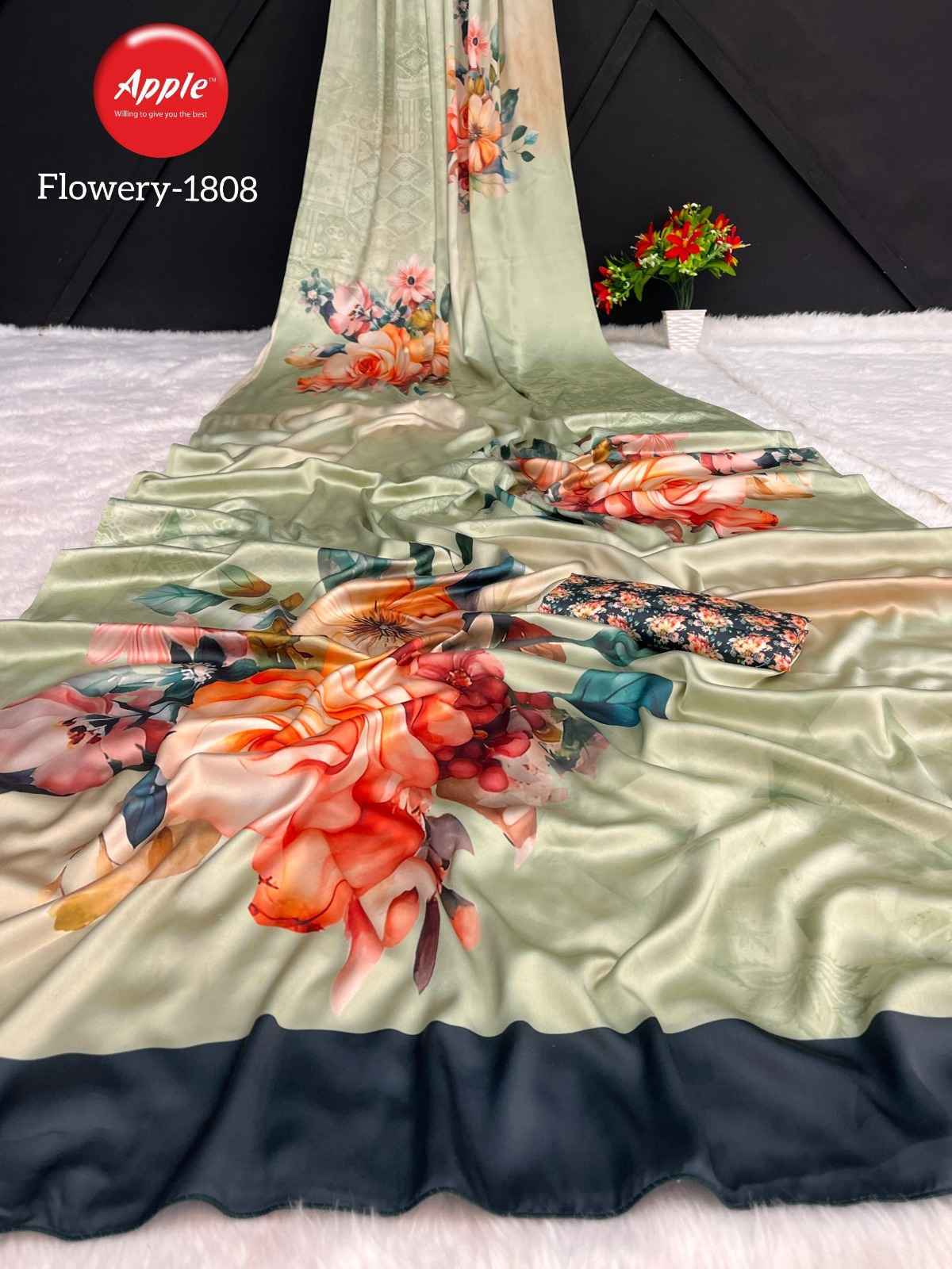 Apple Flowery Vol-18 Japan Satin Saree 8 Pc Catalog