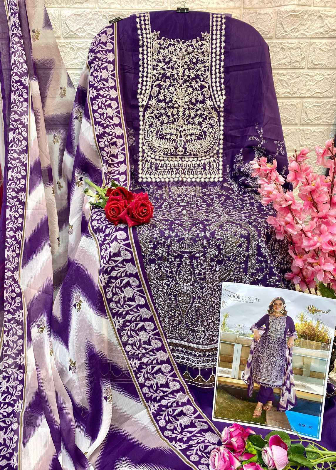 Cosmos Noor Luxury Lawn Eid Edition 2024 Collection Dress Material 6 Pc Catalog