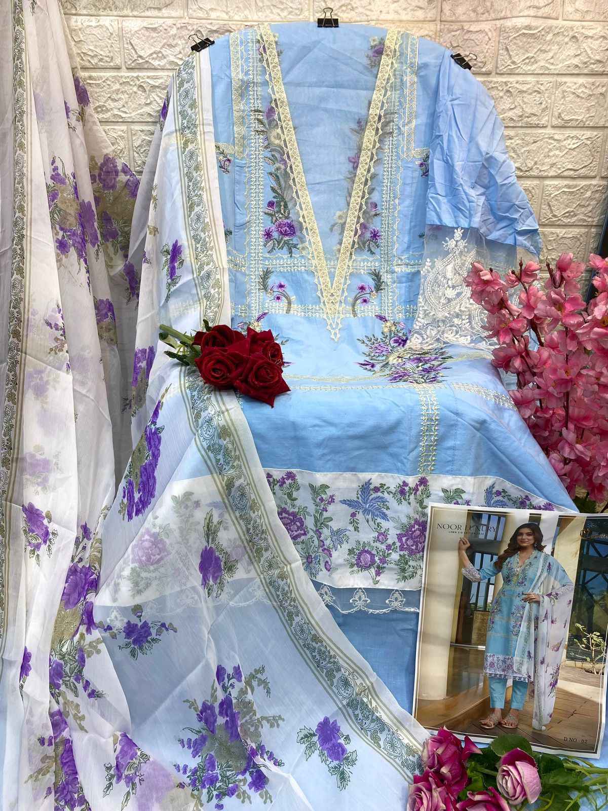 Cosmos Noor Luxury Lawn Eid Edition 2024 Collection Dress Material 6 Pc Catalog