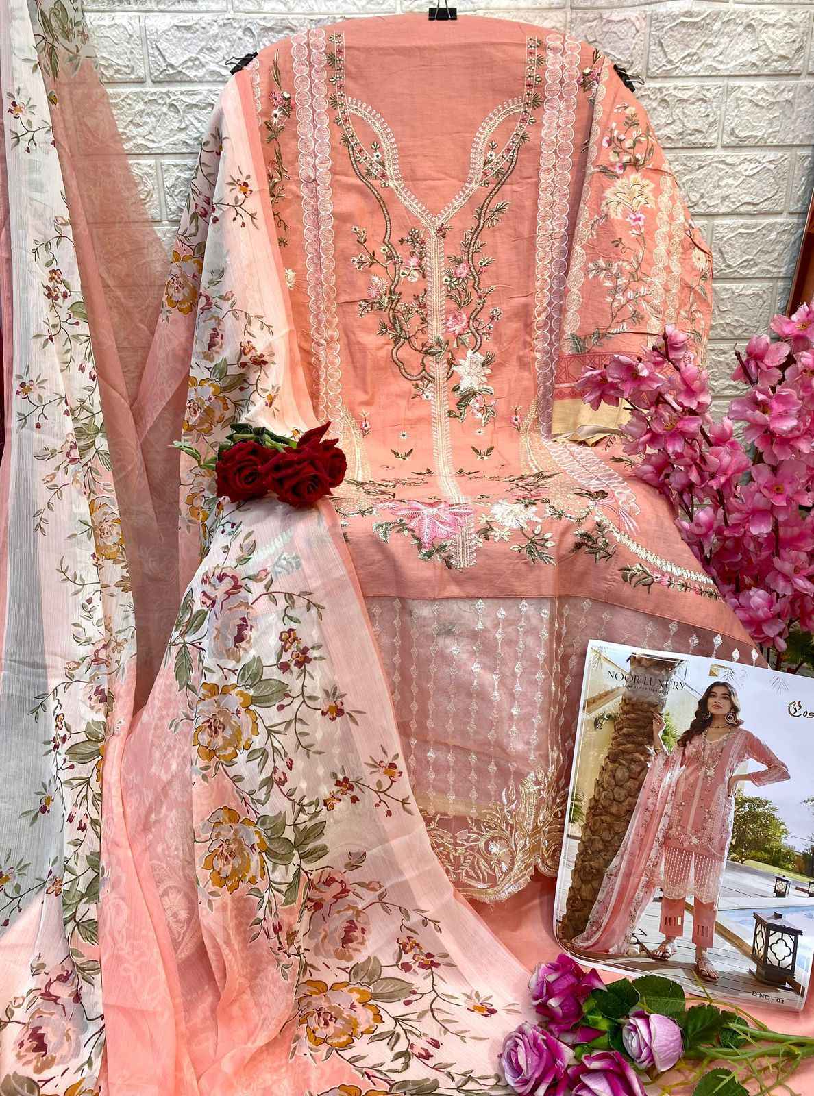 Cosmos Noor Luxury Lawn Eid Edition 2024 Collection Dress Material 6 Pc Catalog