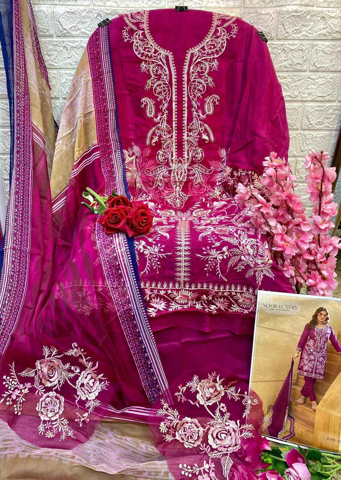 Cosmos Noor Luxury Lawn Eid Edition 2024 Collection Dress Material 6 Pc Catalog
