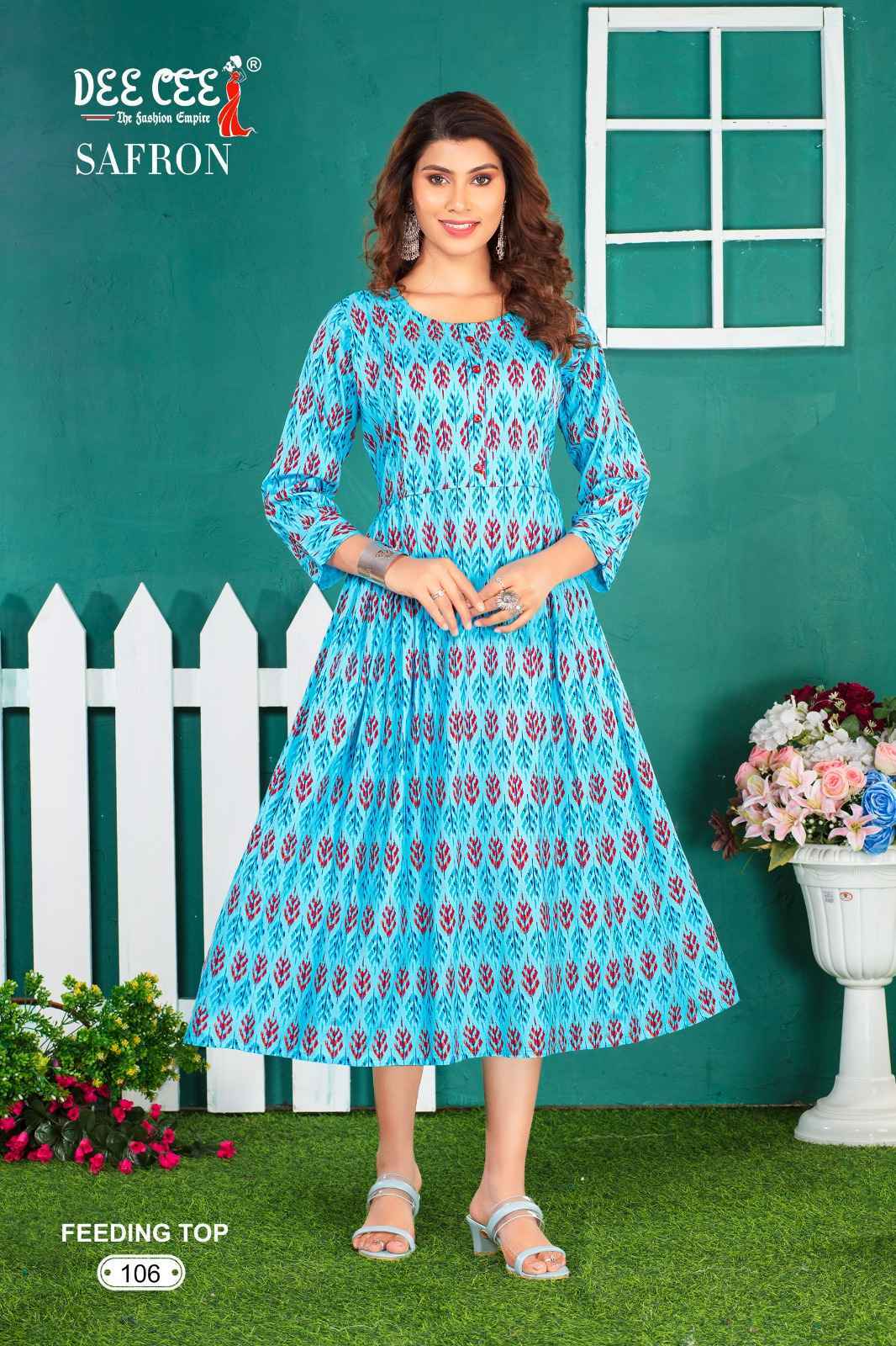 Dee Cee Safron Rayon Print Long Feeding Kurti 6 Pc Catalog