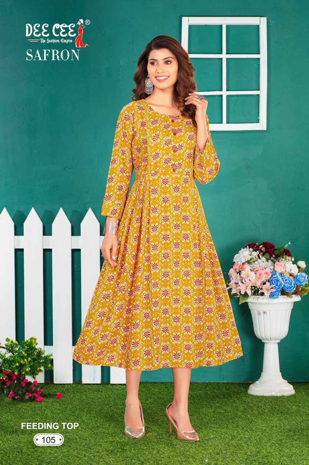 Dee Cee Safron Rayon Print Long Feeding Kurti 6 Pc Catalog