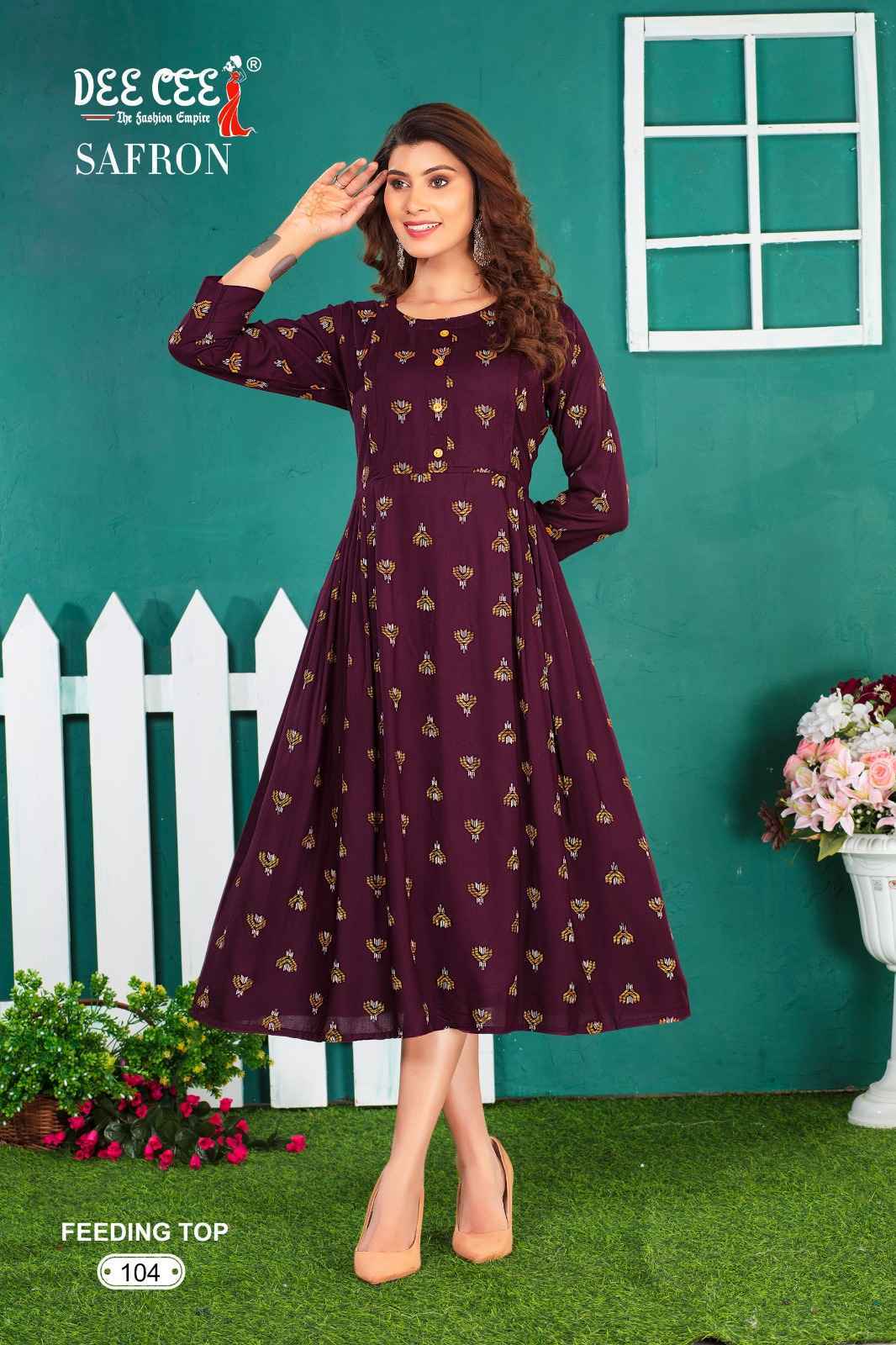 Dee Cee Safron Rayon Print Long Feeding Kurti 6 Pc Catalog