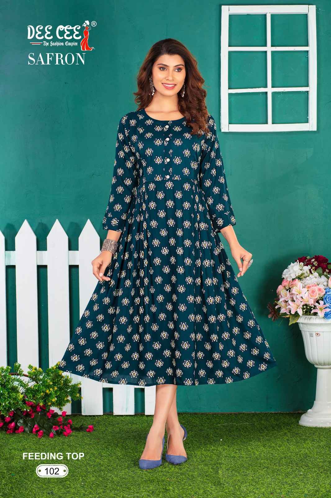 Dee Cee Safron Rayon Print Long Feeding Kurti 6 Pc Catalog