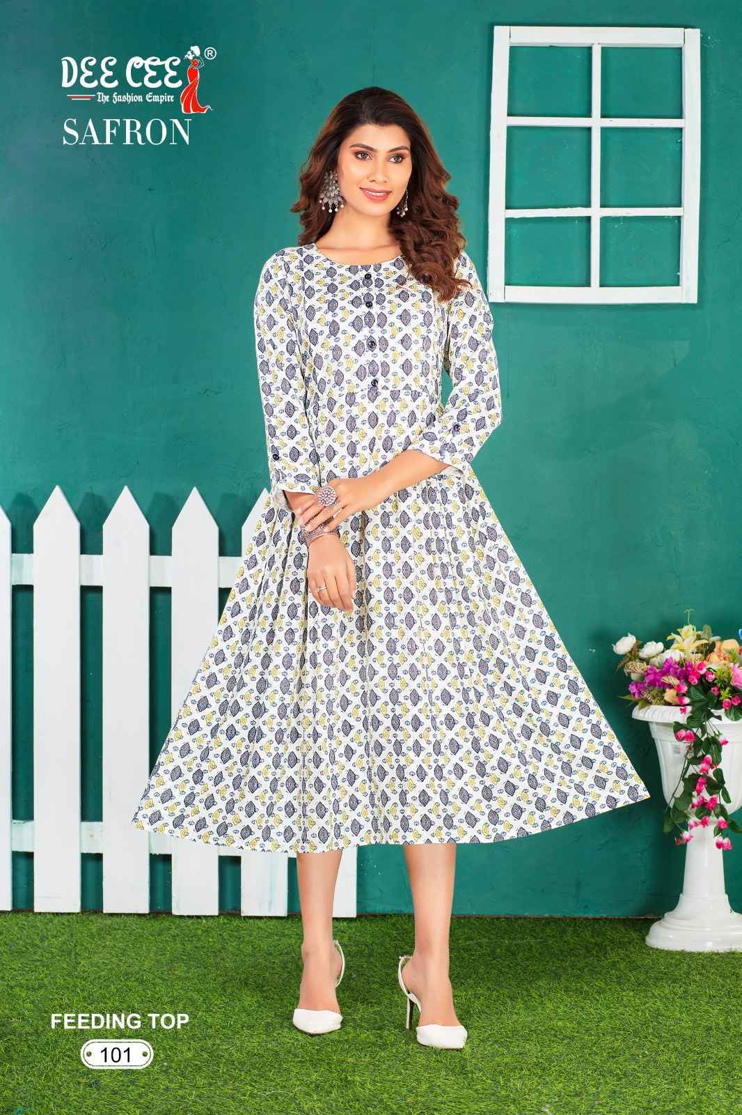 Dee Cee Safron Rayon Print Long Feeding Kurti 6 Pc Catalog