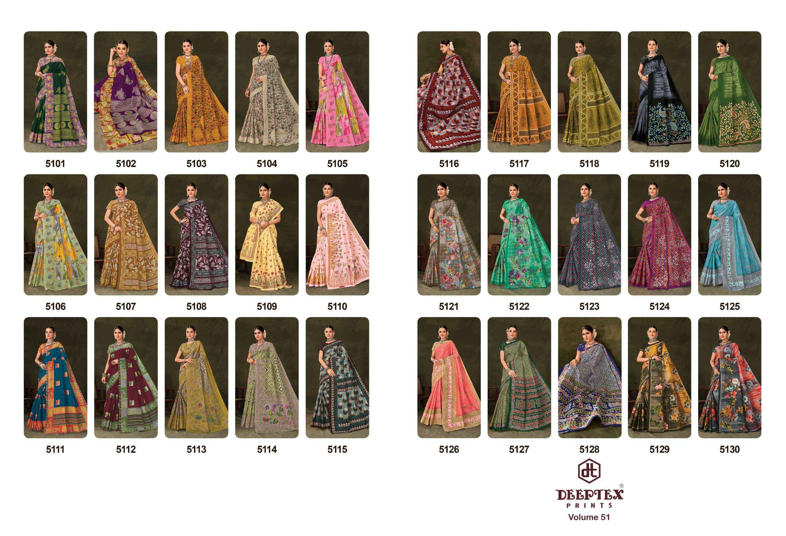 Deeptex Mother India Vol 51 Cotton Saree 30 pcs Catalogue