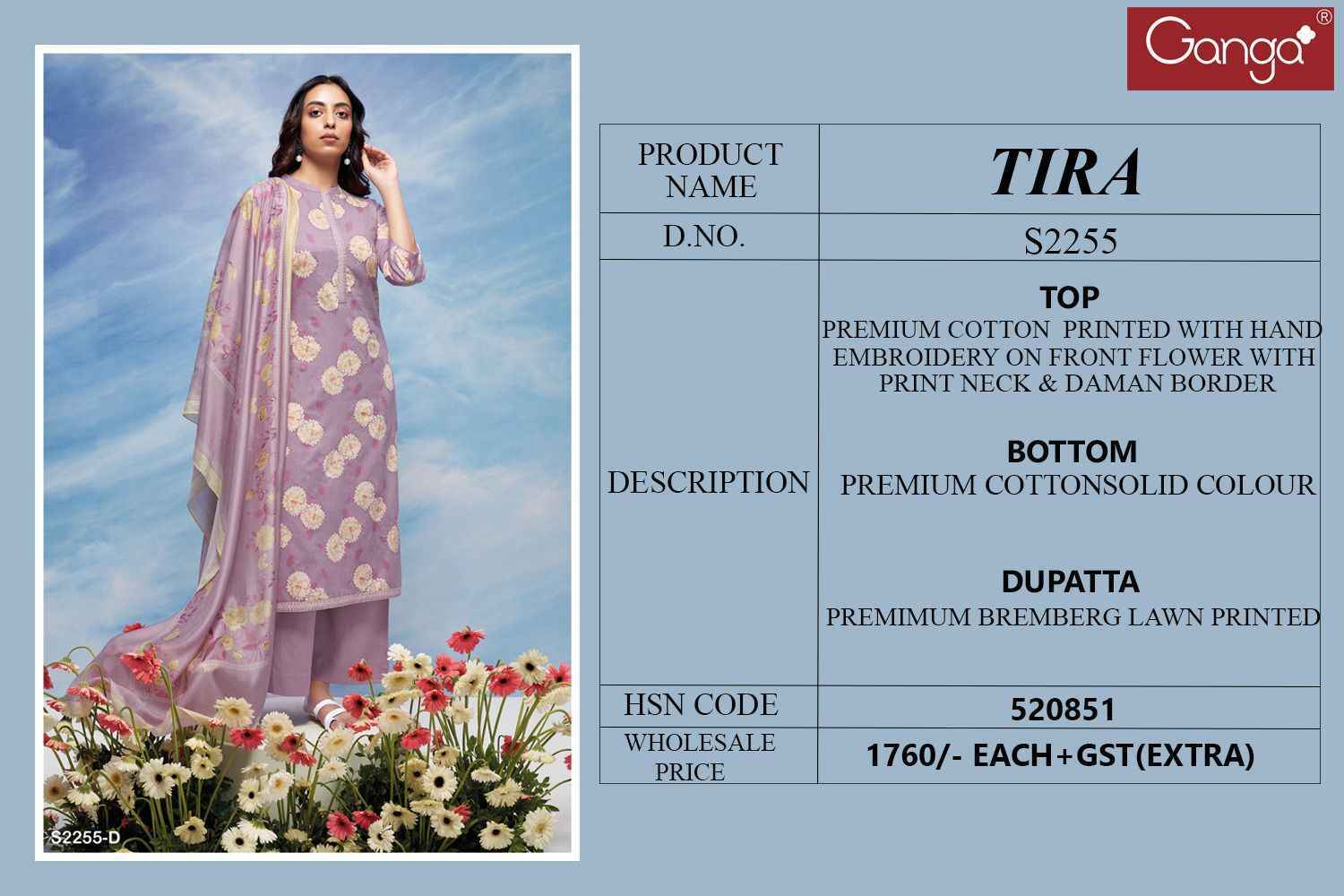 Ganga Tira Premium Cotton Printed Dress Material 4 Pc Catalog