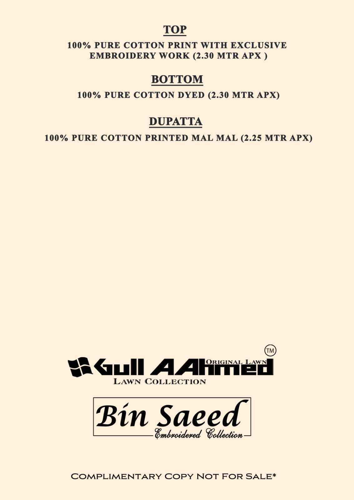 Gul Ahmed Bin Saeed Vol 3 Lawn Karachi Dress Material 6 Pc Catalouge