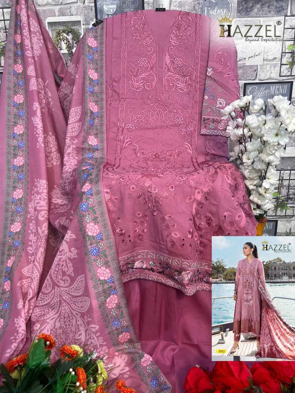 Hazzel Print Maria B Embroidered Vol-24 Rayon Cotton Dress Material 4 Pc Catalog