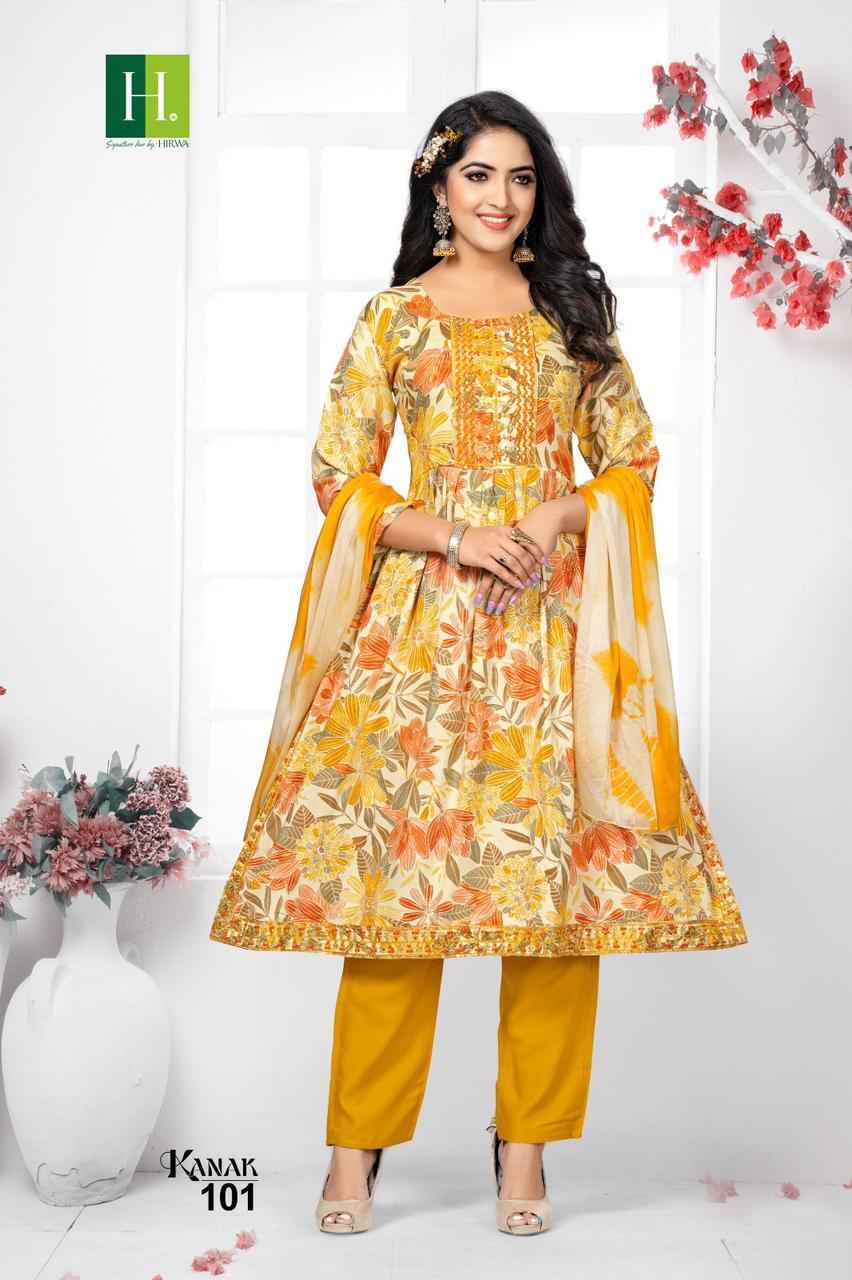 Hirwa Kanak Heavy Rayon Readymade Suit 6 pc Cataloge