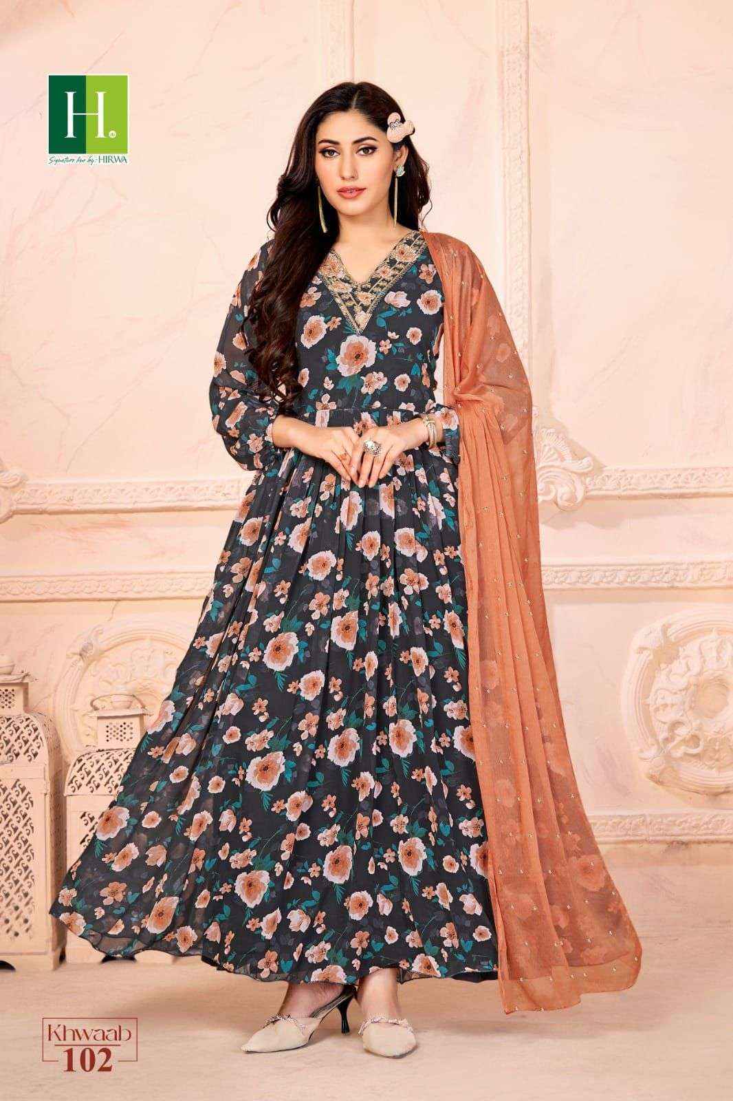 Hirwa Khwaab Georgette Gown With Dupatta 8 pcs Catalogue