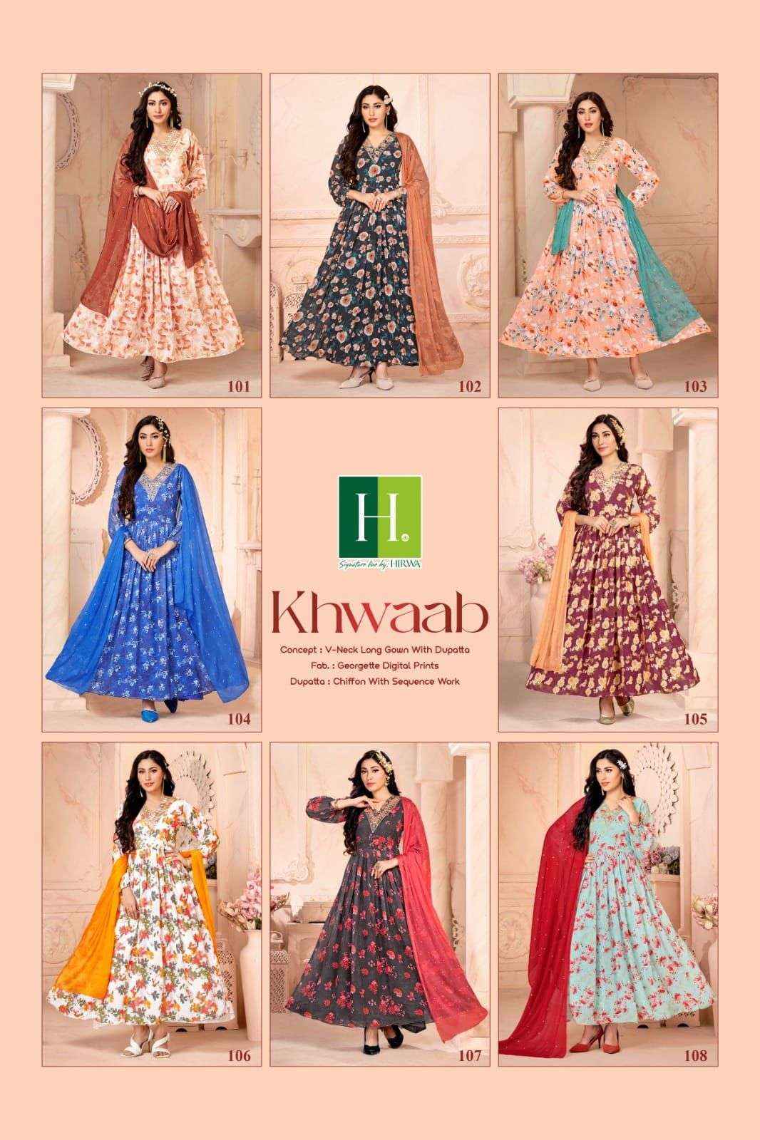 Hirwa Khwaab Georgette Gown With Dupatta 8 pcs Catalogue
