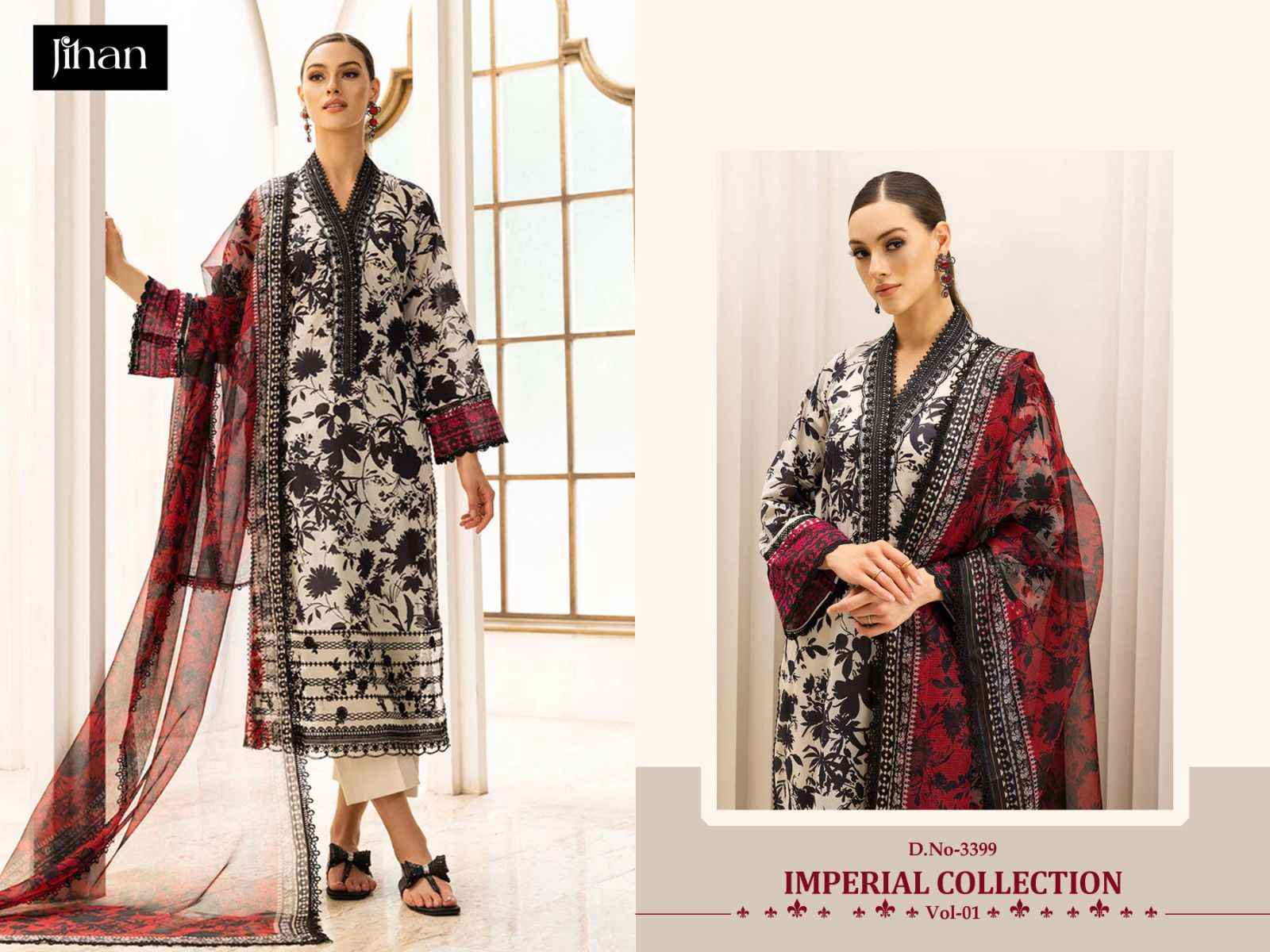 Jihan Imperial Lawn Collection Vol-1 Cotton Dress Material 3 Pc Catalouge