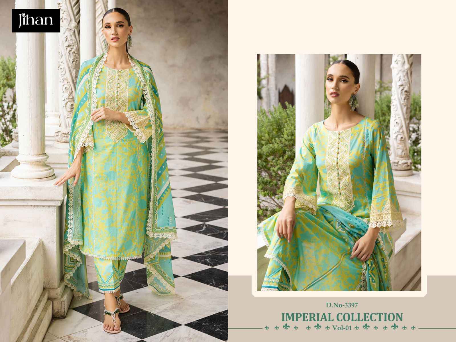 Jihan Imperial Lawn Collection Vol-1 Cotton Dress Material 3 Pc Catalouge