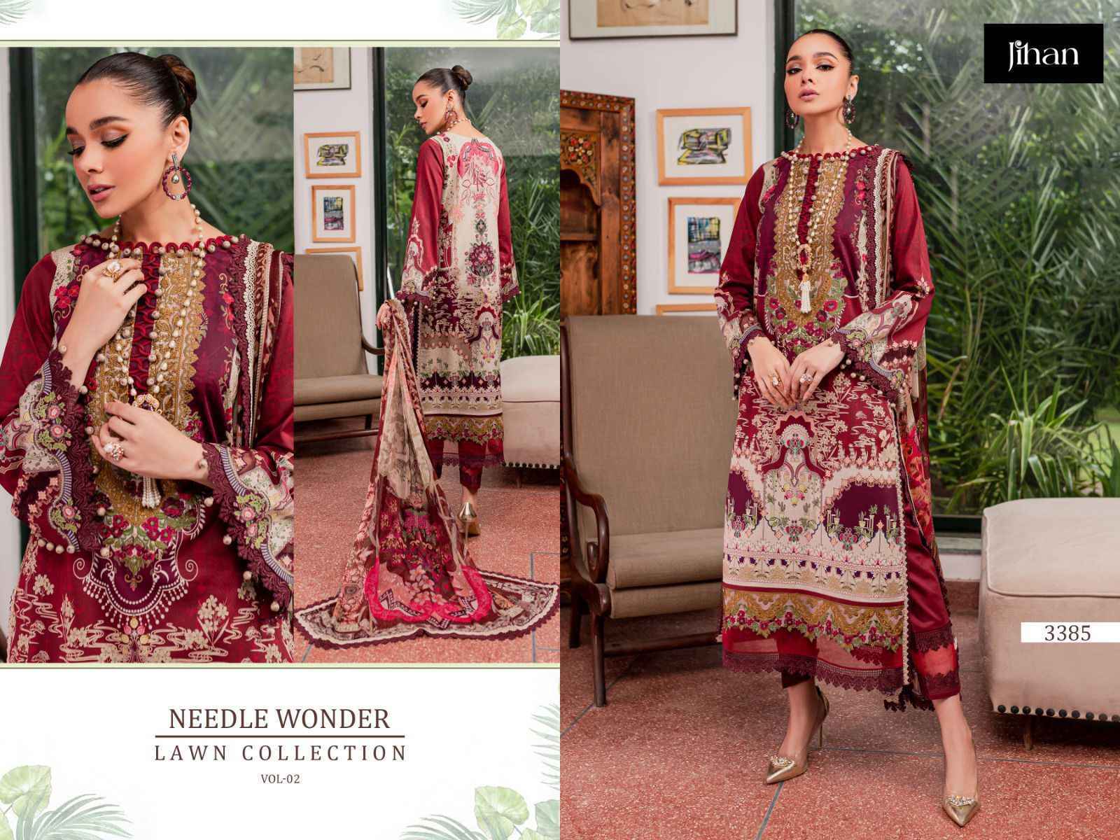 Jihan Needle Wonder Lawn Collection Vol-2 Cotton Dress Material 4 pc Cataloge