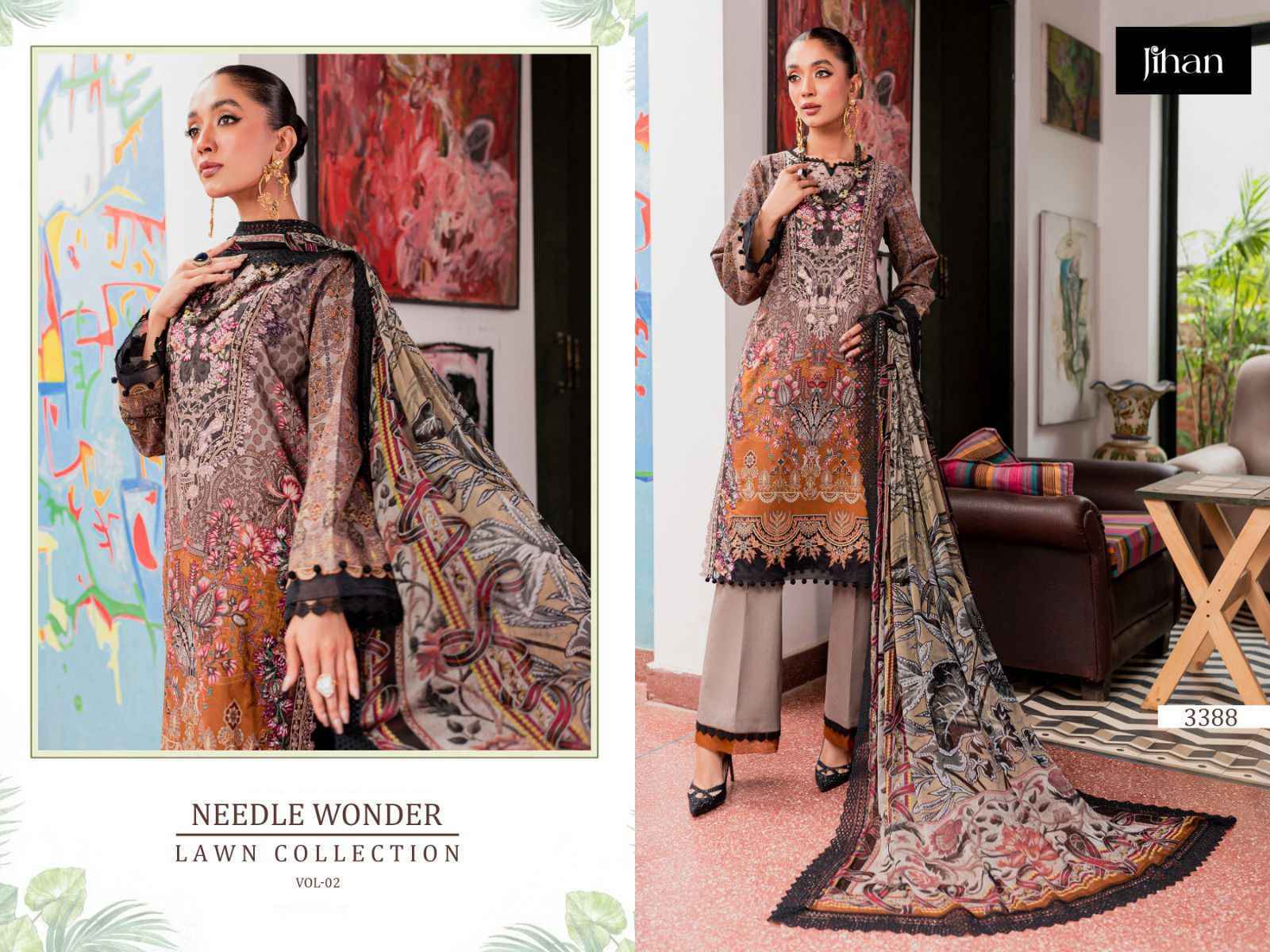 Jihan Needle Wonder Lawn Collection Vol-2 Cotton Dress Material 4 pc Cataloge