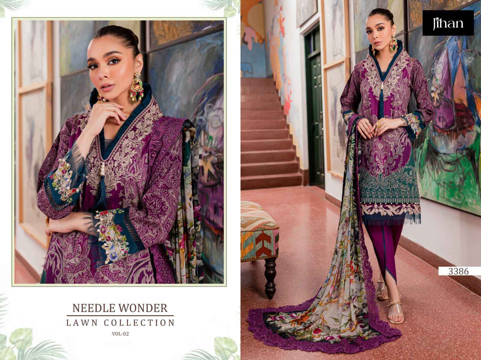 Jihan Needle Wonder Lawn Collection Vol-2 Cotton Dress Material 4 pc Cataloge