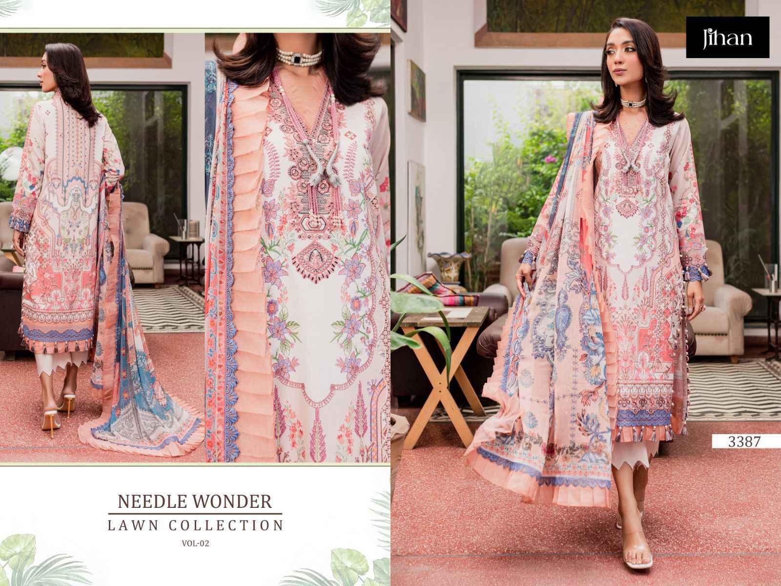 Jihan Needle Wonder Lawn Collection Vol-2 Cotton Dress Material 4 pc Cataloge