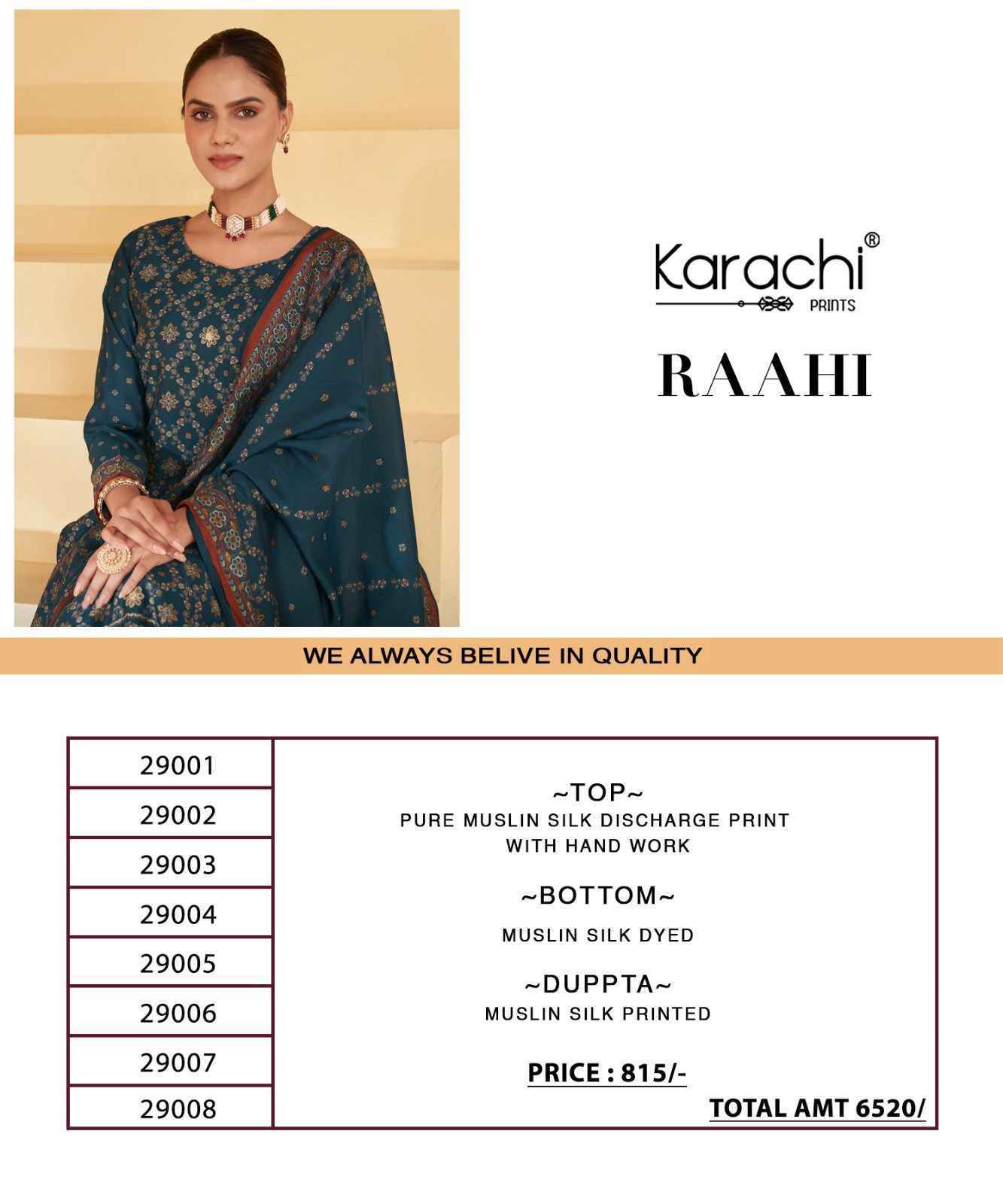 Kesar Karachi Prints Raahi Pure Muslin Dress Material 8 pc Cataloge