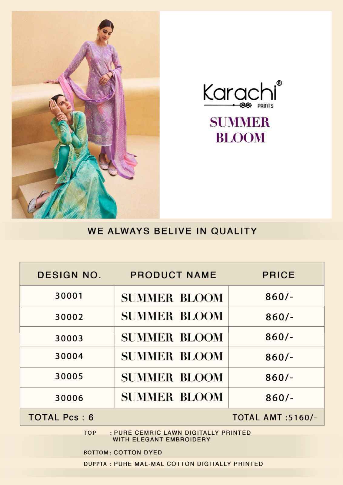 Kesar Karachi Summer Bloom Pure Cambric Lawn Dress Material 6 Pc Catalog