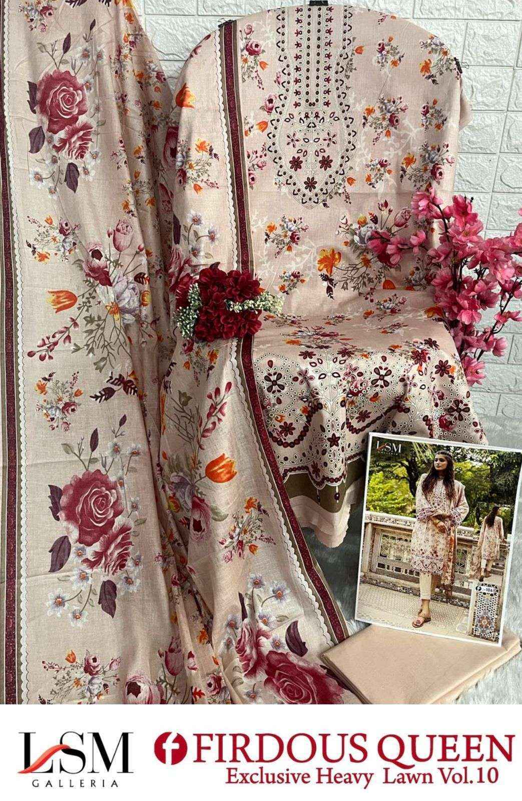 LSM Galleria Firdous Queen Lawn Vol 10 Lawn Cotton Dress Material 6 pcs Catalogue