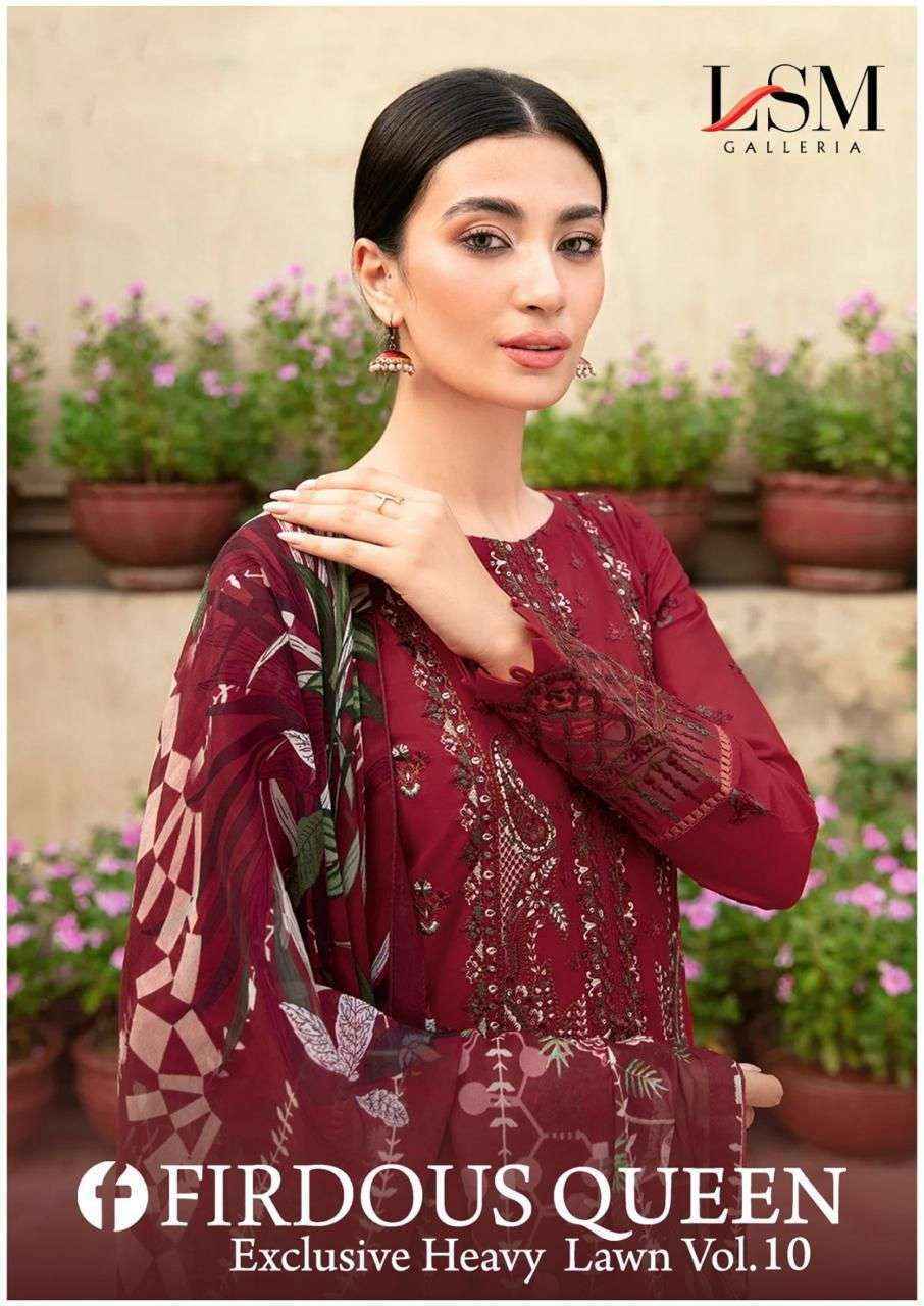 LSM Galleria Firdous Queen Lawn Vol 10 Lawn Cotton Dress Material 6 pcs Catalogue