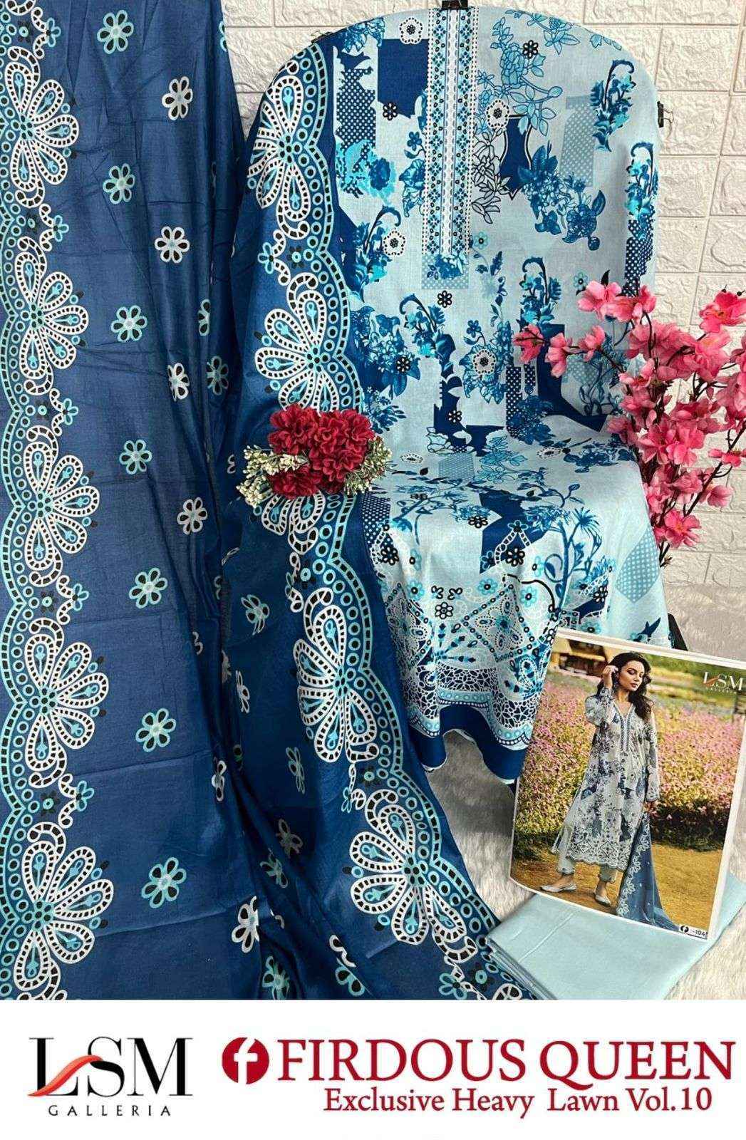 LSM Galleria Firdous Queen Lawn Vol 10 Lawn Cotton Dress Material 6 pcs Catalogue
