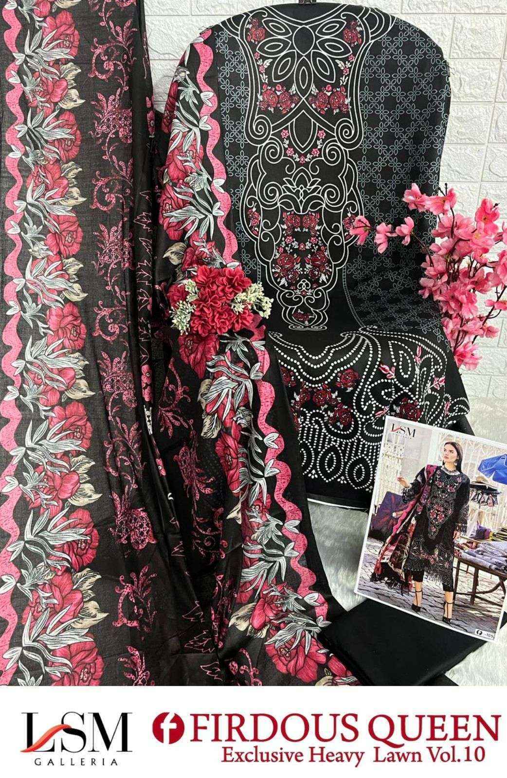 LSM Galleria Firdous Queen Lawn Vol 10 Lawn Cotton Dress Material 6 pcs Catalogue