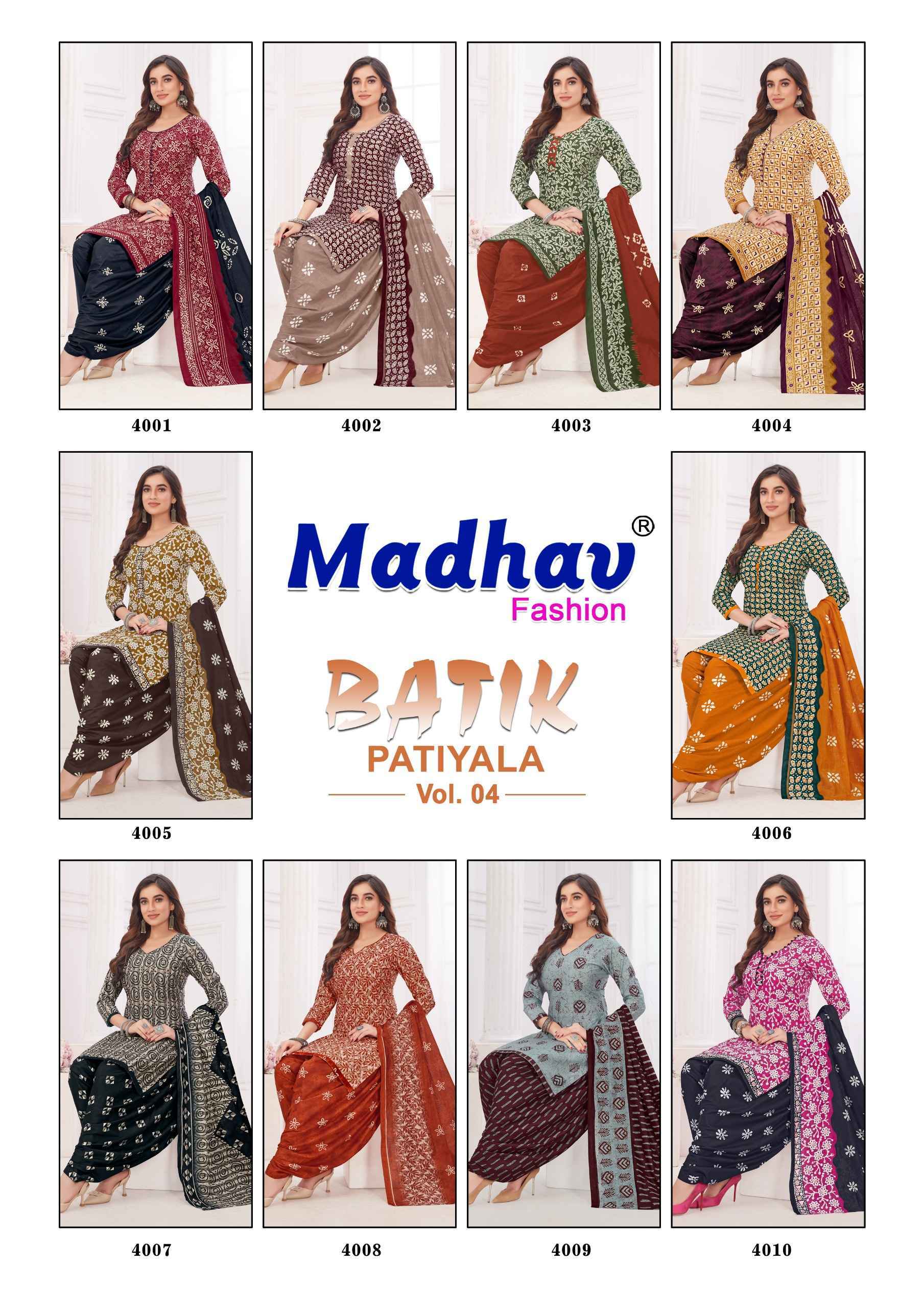 Madhav Fashion Batik Patiyala Vol-4 Cotton Dress Material 10 pcs Catalogue